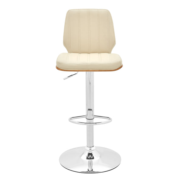 English Elm Glinne Adjustable Swivel Bar Stool - Cream Faux Leather, Walnut Back, Chrome Base, Ergonomic Comfort B2736P268536