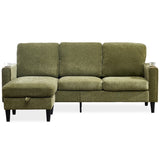 English Elm Modern Design Chenille 3 Seater L-Shape Sectional Sofa With Storage Chaise For Apartment, Studio, Office,Living Room,L Shape-Green