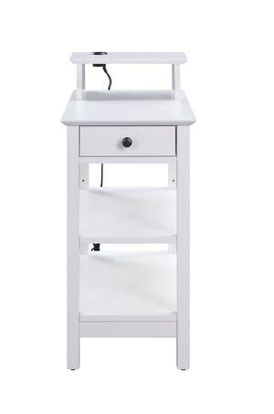 English Elm Slayer White Accent Table with USB Dock, 1 Drawer & 3 Open Shelves, Pine Legs, Modern Storage B2726P287566