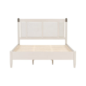 English Elm Solid Pine Queen Bed Industrial Upholstered Headboard with Iron Handles 500 Lb Frame Grey,Light Grey N770PQ361408E