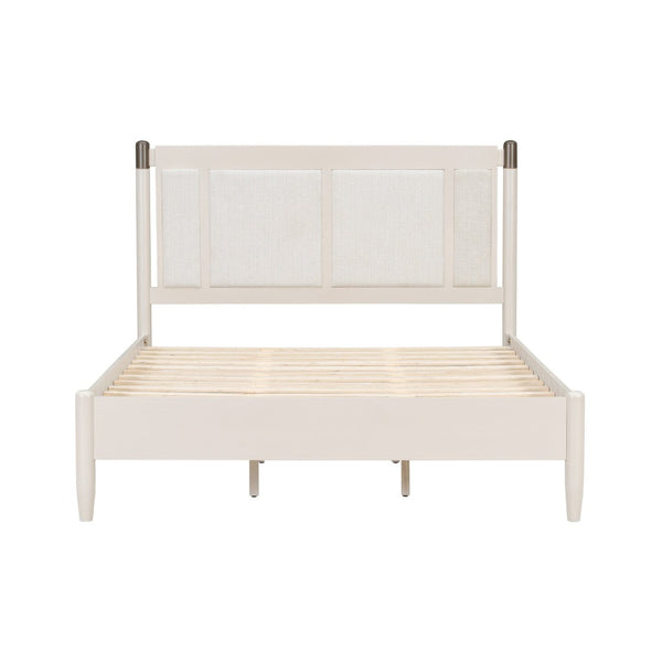 English Elm Solid Pine Queen Bed Industrial Upholstered Headboard with Iron Handles 500 Lb Frame Grey,Light Grey N770PQ361408E