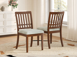 English Elm 2-piece Scandinavian Rubberwood Dining Chair Set with Curved Backrest and Padded Fabric Seat Brown N752P405934D