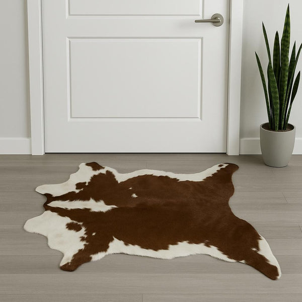 HomeRoots 2' X 3' Hand-Tufted Brown and White Cowhide Print Area Rug - Rustic Charm for Any Space! 293165