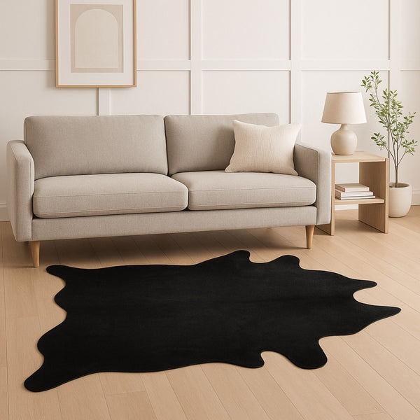 HomeRoots 6' X 7' Black Cowhide Area Rug – Premium Authentic Hide for Modern Spaces, Adds Warmth and Style Brown/Natural 293167