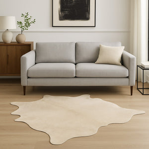 HomeRoots 6' X 7' Black Cowhide Area Rug – Premium Authentic Hide for Modern Spaces, Adds Warmth and Style Off White 293169