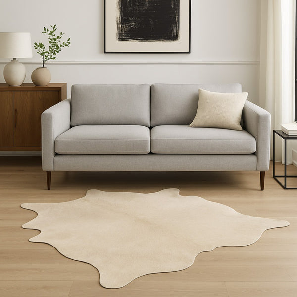 HomeRoots 6' X 7' Black Cowhide Area Rug – Premium Authentic Hide for Modern Spaces, Adds Warmth and Style Off White 293169