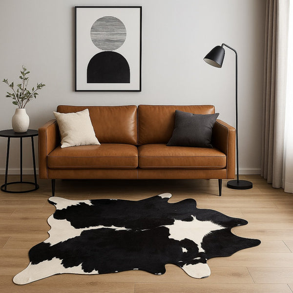 HomeRoots 6' X 7' Cowhide Animal Print Area Rug - Rustic Chic Design for Modern Living Spaces and Décor Black/White 293172