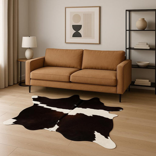 HomeRoots 6' X 7' Cowhide Animal Print Area Rug - Rustic Chic Design for Modern Living Spaces and Décor Chocolate/White 293174