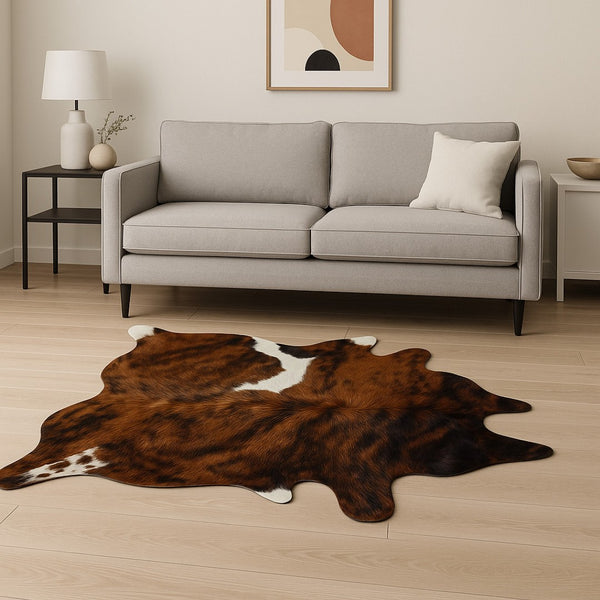 HomeRoots 6' X 7' Cowhide Print Area Rug - Contemporary Brown and Black Design for Modern Living Spaces Classic Brindle 293176