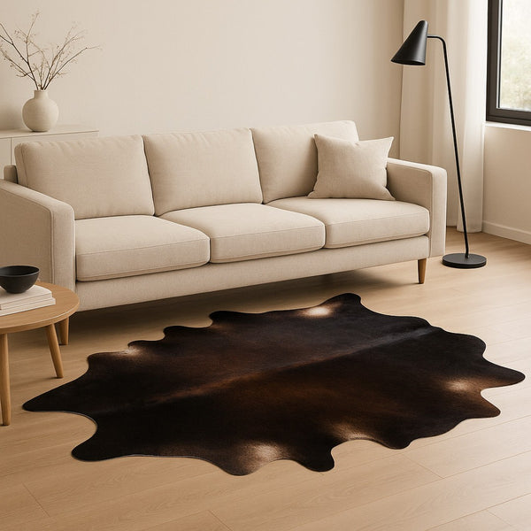 HomeRoots 6' X 7' Cowhide Print Area Rug - Contemporary Brown and Black Design for Modern Living Spaces Black and White 293179
