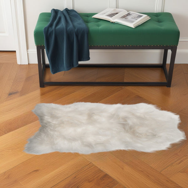 Homeroots 2' X 3' White Natural Wool Long-haired Sheepskin Area Rug  Genuine Sheepskin 293180