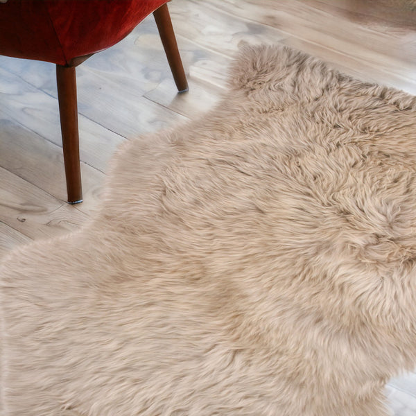 Homeroots Taupe Animal Print Area Rug Taupe Genuine Sheepskin 293183