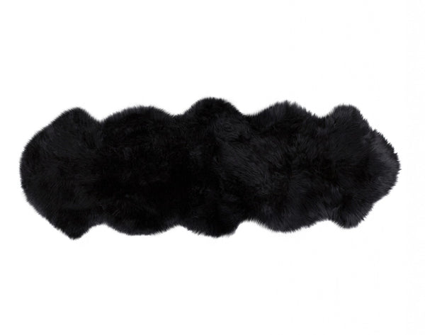 HomeRoots 6' Genuine Sheepskin Shag Area Rug with Modern Animal Print - Luxurious Comfort for Any Space Black 293189