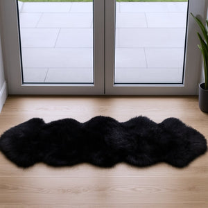 HomeRoots 6' Genuine Sheepskin Shag Area Rug with Modern Animal Print - Luxurious Comfort for Any Space Black 293189