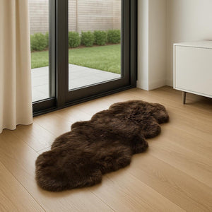 HomeRoots 6' Genuine Sheepskin Shag Area Rug with Modern Animal Print - Luxurious Comfort for Any Space Chocolate 293190