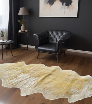 Homeroots 6' Runner Gold And White Wool Shag Sheepskin Area Rug Gradient Grey Wool 293191