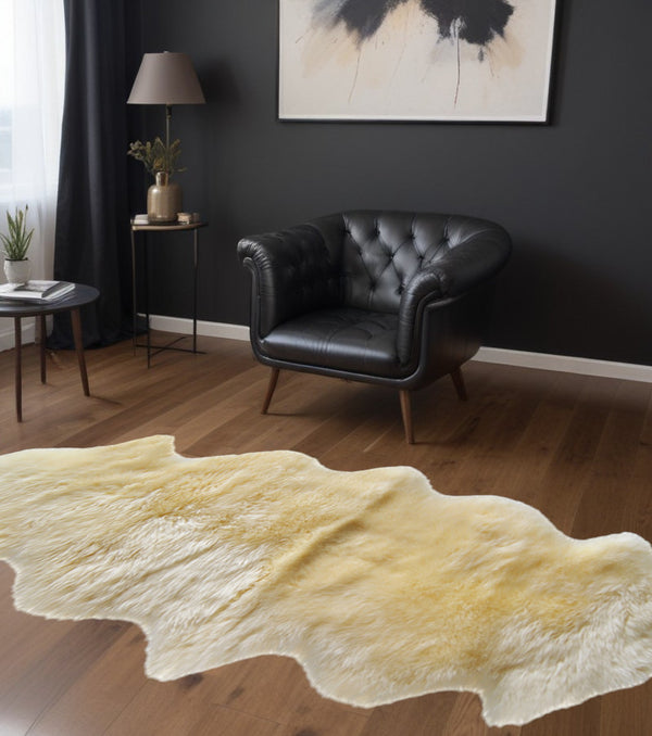 Homeroots 6' Runner Gold And White Wool Shag Sheepskin Area Rug Gradient Grey Wool 293191