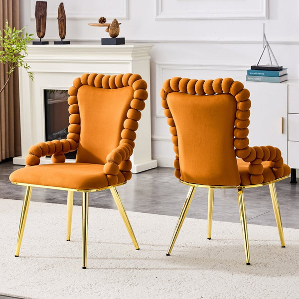 English Elm Set of 2 Sculptural Bubble Backrest Velvet Dining Chairs with Gleaming Gold Legs W3875P370855