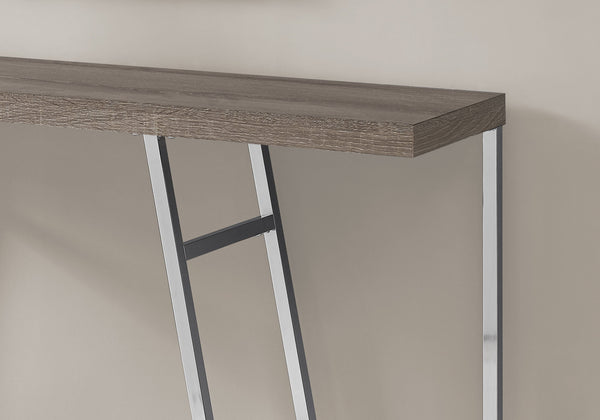 English Elm Accent Modern Console Table with Taupe Wood-Look Top and Chrome Angular Legs for Small Spaces taupe 52 L x 15 W x 6 H B2710P219212