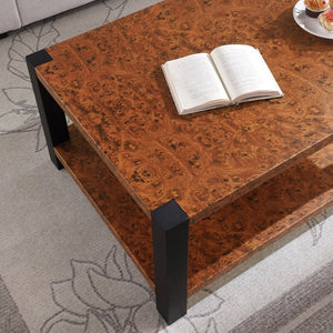 English Elm 23.6-inch Square Metal End Table Burl Wood Grain Double Tier Matte Black Frame W1567P218029