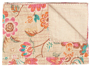 HomeRoots 50" Floral Kantha Throw Blanket - Handcrafted Embroidery for Cozy Contemporary Home Decor Cotton - 50"x70" Cream / Yellow / Purple 293208
