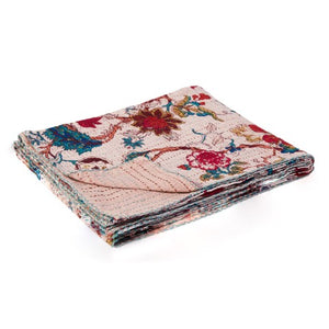 Homeroots 50" Cozy Pink And Red Kantha Floral Throw Blanket - Embroidered Elegance For Your Home Decor Cotton ,50"X70" Cotton 293210