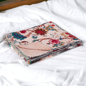 HomeRoots 50" Handcrafted Kantha Floral Throw Blanket – Cozy Embroidered Accent for Year-Round Comfort Cotton - 50"x70" Lavender / Orange / Green 293210