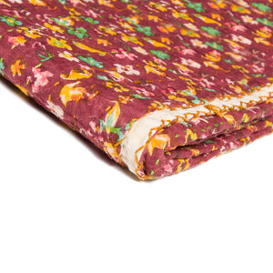 Homeroots 50" X 70" Maroon Yellow And Green Kantha Cotton Floral Throw Blanket With Embroidery Burgundy ,Pink ,Green ,Yellow Cotton 293211