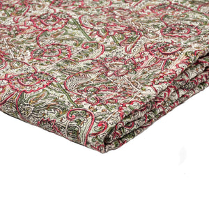 Homeroots 50" X 70" Green And Red Kantha Cotton Damask Throw Blanket With Embroidery Cream ,Green ,Pink Cotton 293212