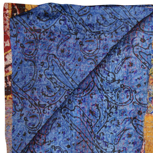 Homeroots 60" X 90" Blue And Yellow Kantha Cotton Patchwork Throw Blanket With Embroidery Blue ,Yellow ,Purple Cotton 293215