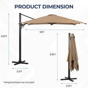 English Elm 10 Ft Square Cantilever Patio Umbrella Upf 50 Offset Canopy with 360 Rotation Khaki B082P454952