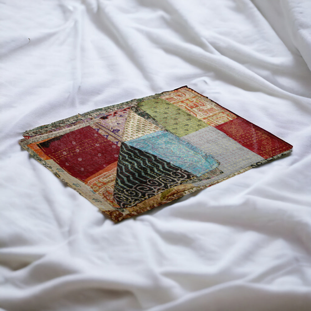 Homeroots 60" X 90" Blue Black And Brown Kantha Cotton Patchwork Throw Blanket With Embroidery  Cotton 293217