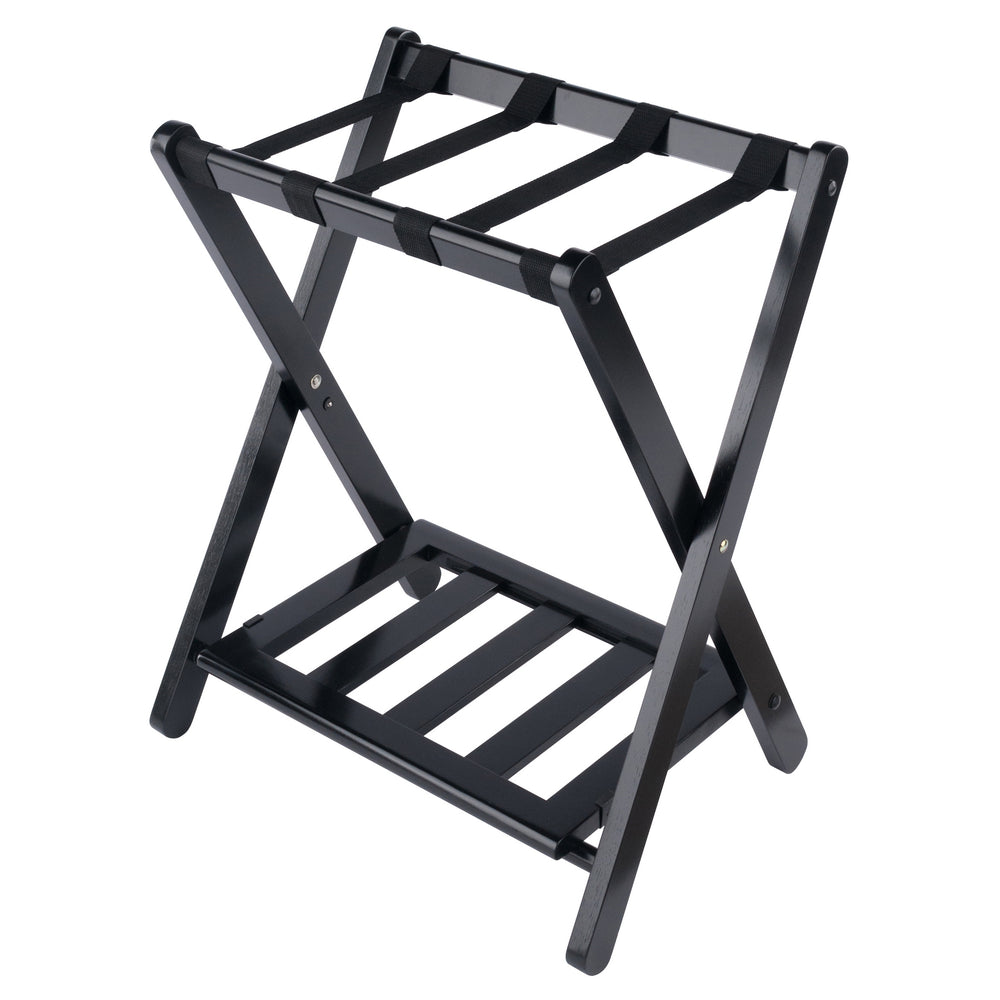 Winsome Wood Raya Luggage Rack With Shelf - Foldable Solid Wood Stand, Black, Ideal For Guest Rooms & Storage Black Solid Wood ,Nylon 29322-winsome-wood