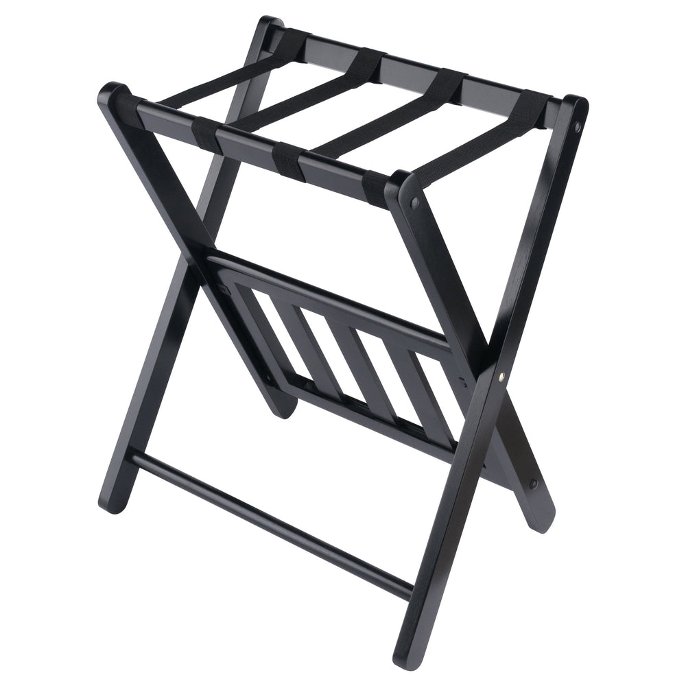 Winsome Wood Raya Luggage Rack With Shelf - Foldable Solid Wood Stand, Black, Ideal For Guest Rooms & Storage Black Solid Wood ,Nylon 29322-winsome-wood