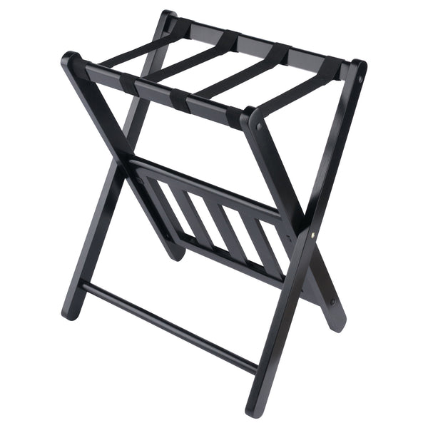 Winsome Wood Raya Luggage Rack With Shelf - Foldable Solid Wood Stand, Black, Ideal For Guest Rooms & Storage Black Solid Wood ,Nylon 29322-winsome-wood