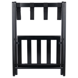Winsome Wood Raya Luggage Rack With Shelf - Foldable Solid Wood Stand, Black, Ideal For Guest Rooms & Storage Black Solid Wood ,Nylon 29322-winsome-wood