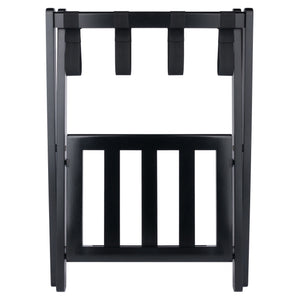 Winsome Wood Raya Luggage Rack With Shelf - Foldable Solid Wood Stand, Black, Ideal For Guest Rooms & Storage Black Solid Wood ,Nylon 29322-winsome-wood