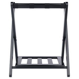 Winsome Wood Raya Luggage Rack With Shelf - Foldable Solid Wood Stand, Black, Ideal For Guest Rooms & Storage Black Solid Wood ,Nylon 29322-winsome-wood