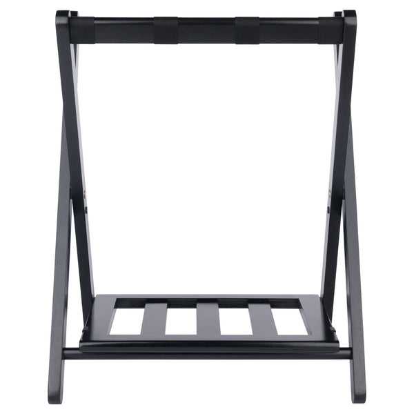 Winsome Wood Raya Luggage Rack With Shelf - Foldable Solid Wood Stand, Black, Ideal For Guest Rooms & Storage Black Solid Wood ,Nylon 29322-winsome-wood