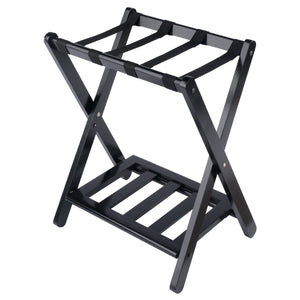 Winsome Wood Raya Luggage Rack With Shelf - Foldable Solid Wood Stand, Black, Ideal For Guest Rooms & Storage Black Solid Wood ,Nylon 29322-winsome-wood
