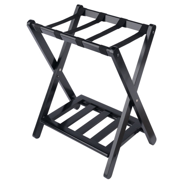 Winsome Wood Raya Luggage Rack With Shelf - Foldable Solid Wood Stand, Black, Ideal For Guest Rooms & Storage Black Solid Wood ,Nylon 29322-winsome-wood
