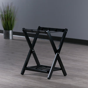 Winsome Wood Raya Luggage Rack With Shelf - Foldable Solid Wood Stand, Black, Ideal For Guest Rooms & Storage Black Solid Wood ,Nylon 29322-winsome-wood