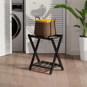 Winsome Wood Raya Luggage Rack With Shelf - Foldable Solid Wood Stand, Black, Ideal For Guest Rooms & Storage Black Solid Wood ,Nylon 29322-winsome-wood