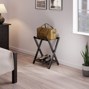 Winsome Wood Raya Luggage Rack With Shelf - Foldable Solid Wood Stand, Black, Ideal For Guest Rooms & Storage Black Solid Wood ,Nylon 29322-winsome-wood