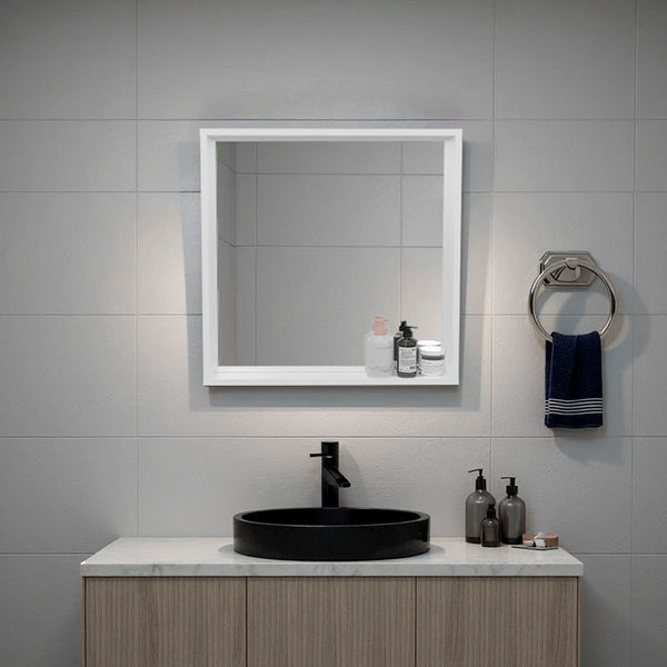 English Elm Porta Wall-Mounted Bathroom Mirror Cabinet with Storage, White — Slim 23.6" Square, Shelves & Scratch-Resist Surface B128P375290