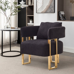 English Elm TS Teddy fleece modern decorative chair with gold legs — plush ergonomic side seating for living spaces (Black) W2311P190452