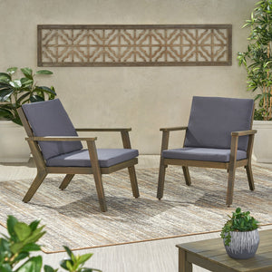 English Elm Christopher Knight Home® - Outdoor Acacia Wood Club Chairs with Cushions Dark Grey Set of 2 — Water‑Resistant Cushions, Open Slat Design, Durable 33.5" x 26" x 21.75" 66464.00DGRY