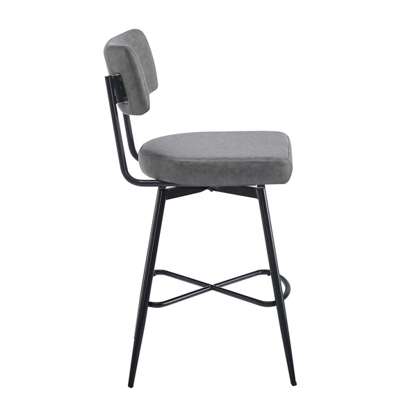 English Elm Christopher Knight Home® - 26''Retro Curved Back Swivel Counter Stools Set of 2 with Bowknot Footrest Smooth PU Leather Comfort Grey N780P199991G