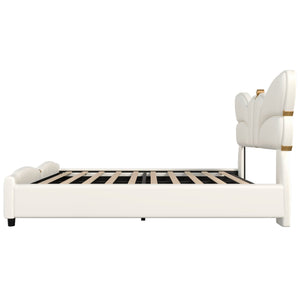 English Elm Christopher Knight Home® - Full Upholstered PU Leather Bed Frame with Butterfly Headboard, Gold Accents, Solid Wood Platform Beige 78.25 L x 10 W x 3.25 H N761S0000018W