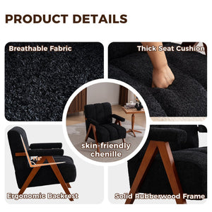 English Elm Mid-century Modern Chenille Accent Chair Cloud Silhouette Oak Frame Living Room Lounge Black W1170P425403